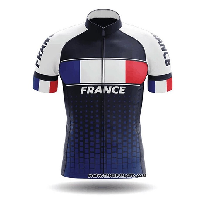 2020 Maillot Ciclismo Champion France Bleu Blanc Rouge Manches Courtes et Cuissard
